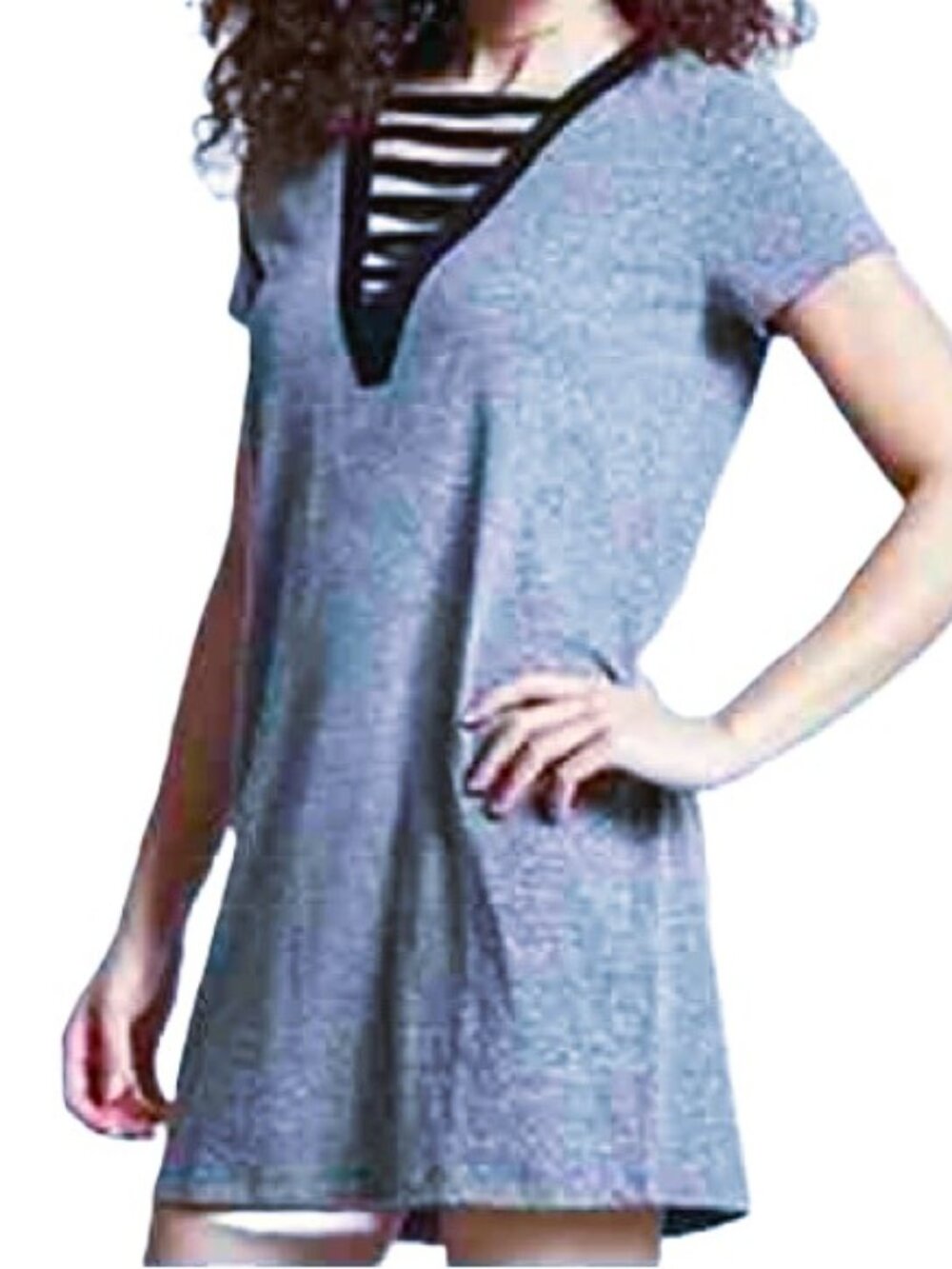 FOREVER 21 Heather Gray Casual Dress Horizontal Stripes at Neck